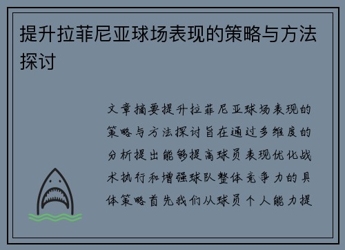 提升拉菲尼亚球场表现的策略与方法探讨